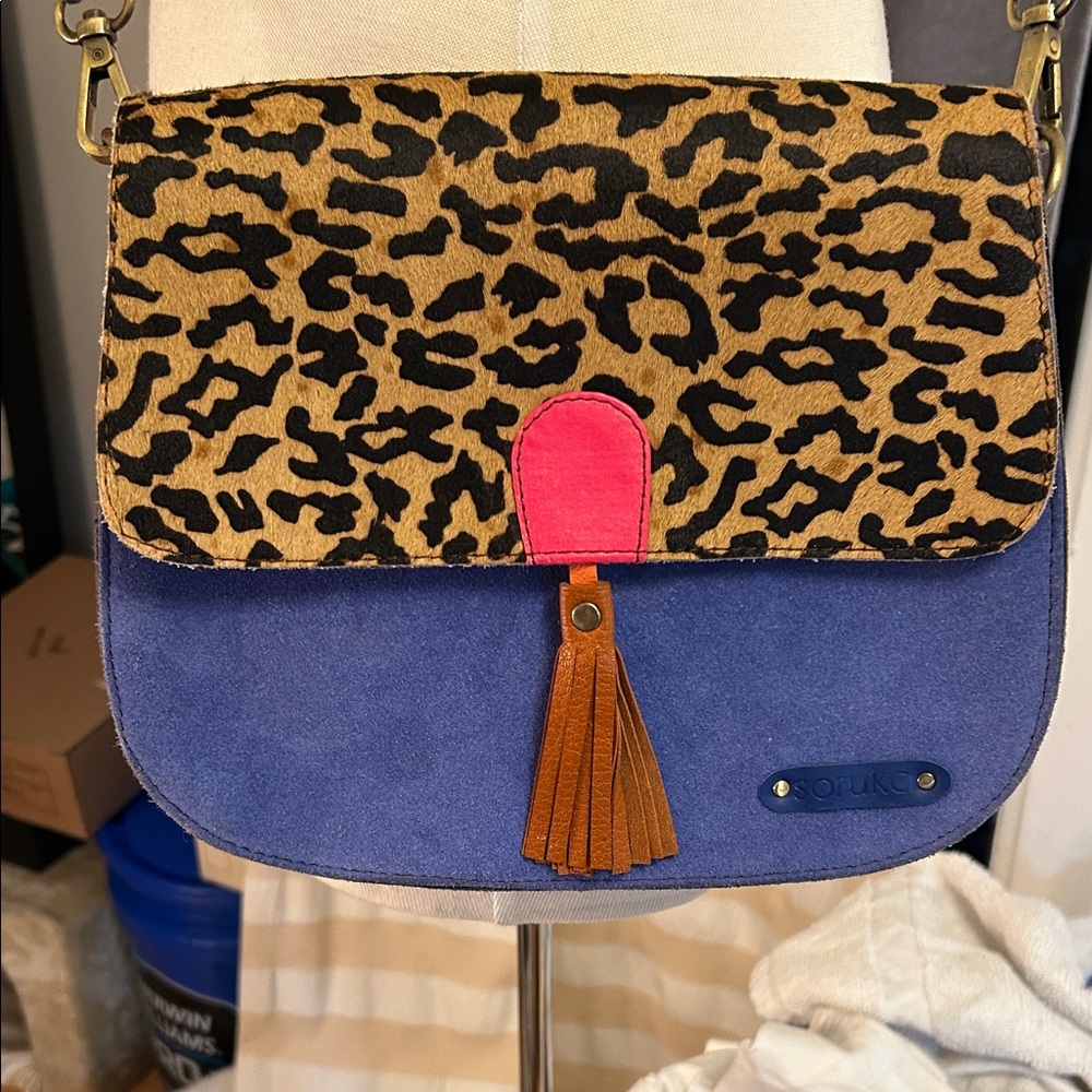 SORUKA handbag Leopard print and Blue Crossbody Bag with Tassel